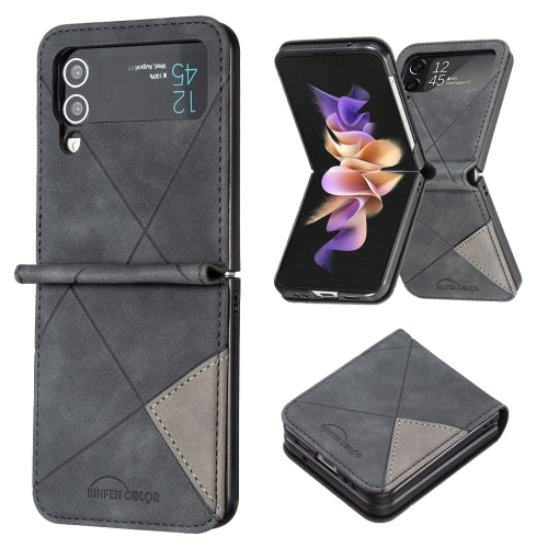 For Samsung Galaxy Z Flip4 Rhombus Texture Leather Phone Case(Black)