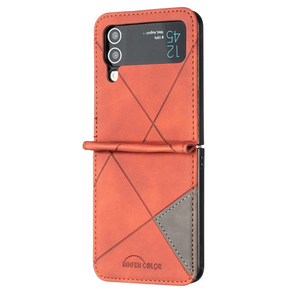 For Samsung Galaxy Z Flip4 Rhombus Texture Leather Phone Case(Brown)