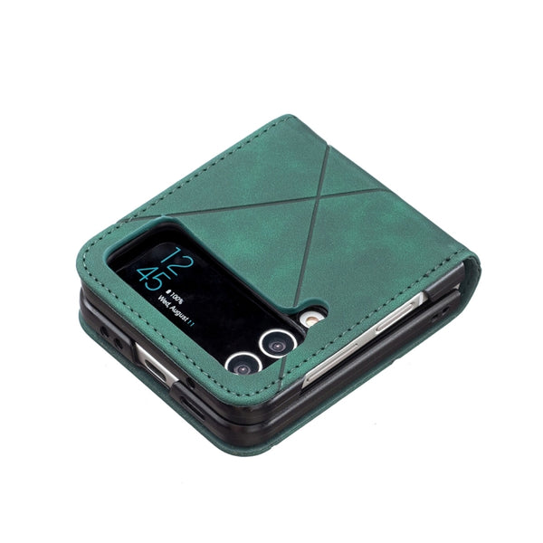 For Samsung Galaxy Z Flip4 Rhombus Texture Leather Phone Case(Green)