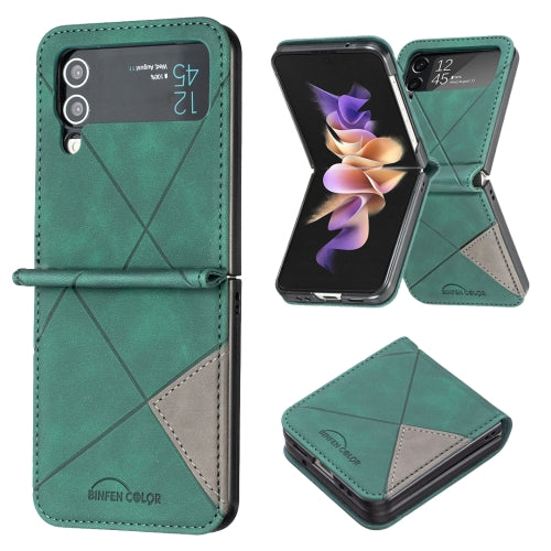 For Samsung Galaxy Z Flip4 Rhombus Texture Leather Phone Case(Green)