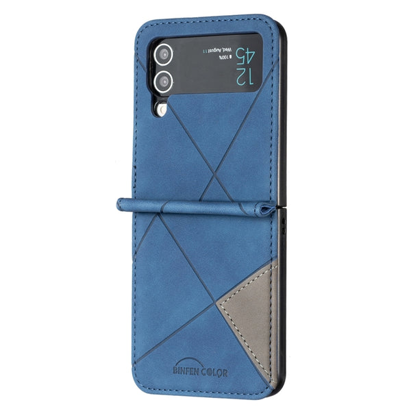 For Samsung Galaxy Z Flip4 Rhombus Texture Leather Phone Case(Blue)