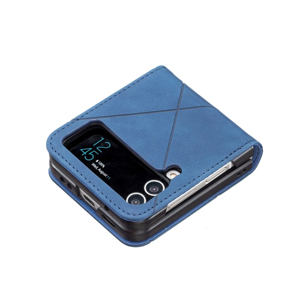 For Samsung Galaxy Z Flip4 Rhombus Texture Leather Phone Case(Blue)