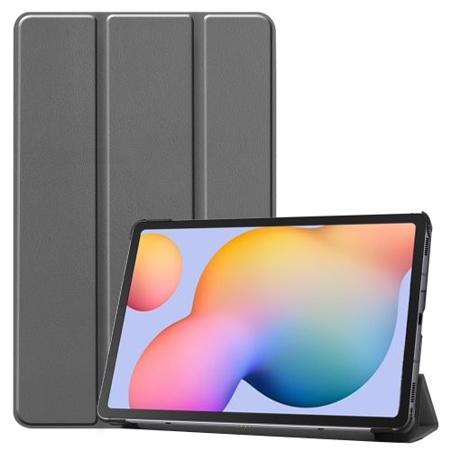 For Galaxy Tab S6 Lite 10.4 inch Custer Pattern Pure Color Horizontal Flip Leather Case wit...(Grey)