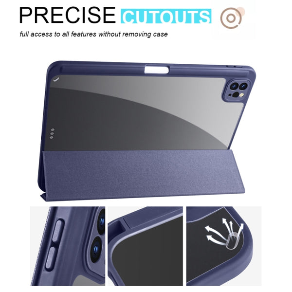 For iPad Pro 12.9 2022 2021 2020 2018 Acrylic 3-folding Smart Leather Tablet Case(Dark Blue)