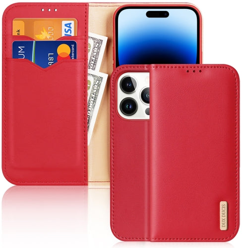 For iPhone 14 Pro DUX DUCIS Hivo Series Cowhide PU TPU Leather Case(Red)