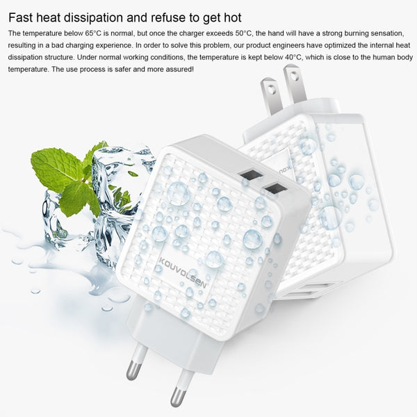 KOUVOLSEN CX | 83 Dual USB Wall Travel Charger, Plug Type:EU