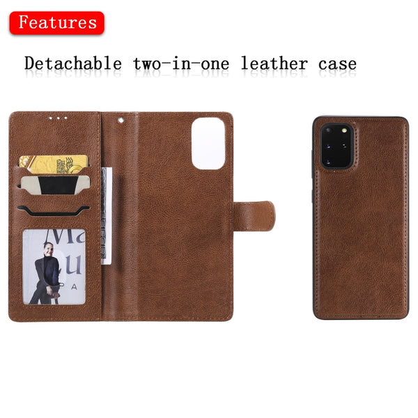 For Galaxy S20 Plus 2 in 1 Solid Color Detachable PU Leather Case with Card Slots & Magnet...(Brown)