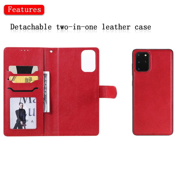 For Galaxy S20 Plus 2 in 1 Solid Color Detachable PU Leather Case with Card Slots & Magnetic...(Red)