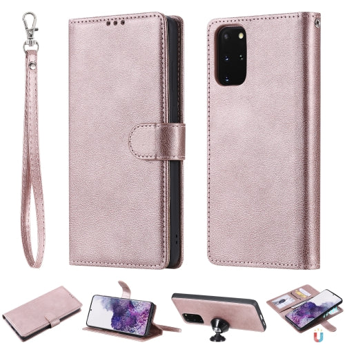 For Galaxy S20 Plus 2 in 1 Solid Color Detachable PU Leather Case with Card Slots & Ma...(Rose Gold)