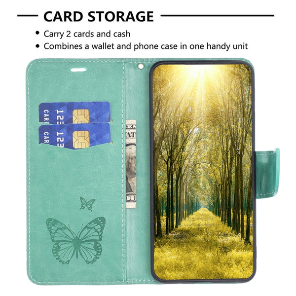 For Samsung Galaxy S23 5 Embossing Two Butterflies Pattern Leather Case(Green)