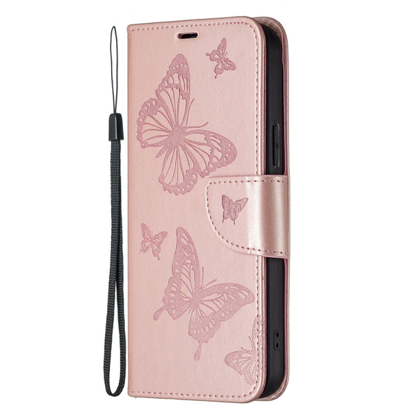 For Samsung Galaxy S23 5 Embossing Two Butterflies Pattern Leather Case(Rose Gold)