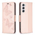 For Samsung Galaxy S23 5 Embossing Two Butterflies Pattern Leather Case(Rose Gold)