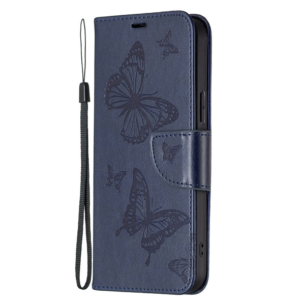 For Samsung Galaxy S23 5 Embossing Two Butterflies Pattern Leather Case(Blue)