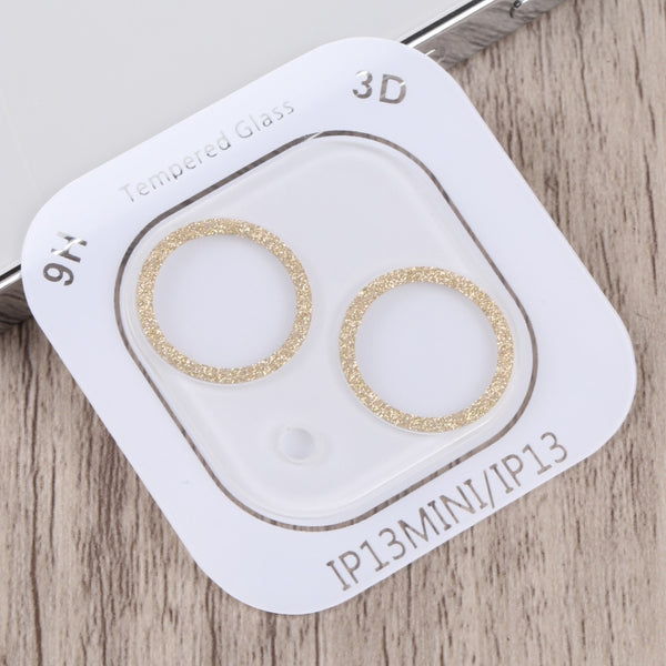 For iPhone 14 Plus Glitter Ring Tempered Glass Camera Lens Film(Gold)