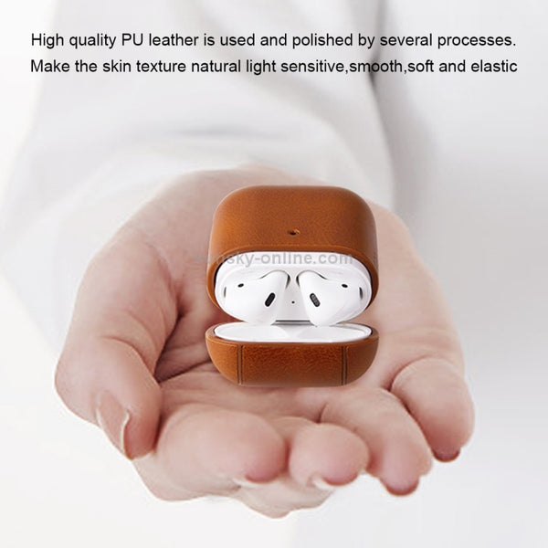 For AirPods 1 & 2 Anti-fall Crazy Horse Texture PU Leather Protective Case with Carabiner(Coffee)