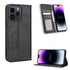 For iPhone 14 Pro Max Magnetic Buckle Retro Texture Leather Phone Case(Black)