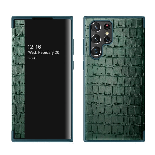 For Samsung Galaxy S23 Ultra 5G Crocodile Texture Window View Leather Phone Case(Green)