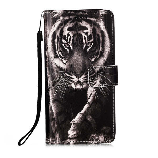 For Samsung Galaxy S23 Ultra 5G Colored Drawing Pattern Plain Weave Leathe...(Black And White Tiger)