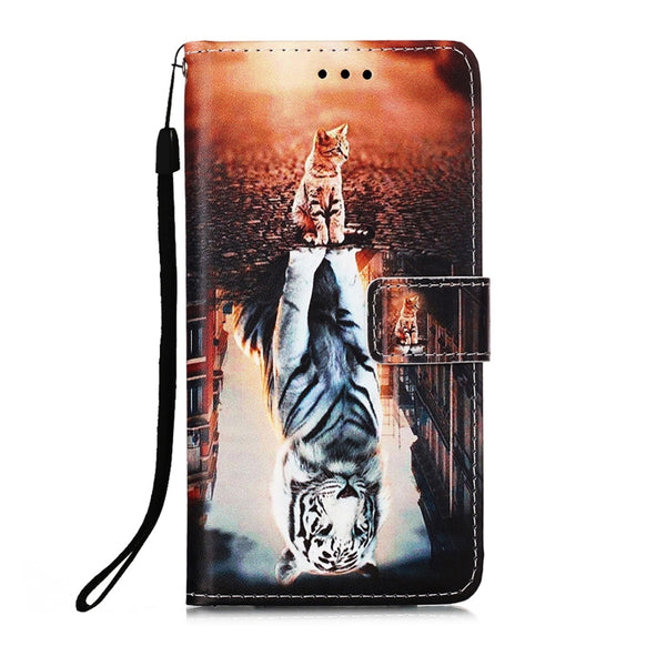For Samsung Galaxy S23 Ultra 5G Colored Drawing Pattern Plain Weave Leather Phon...(Cats And Tigers)