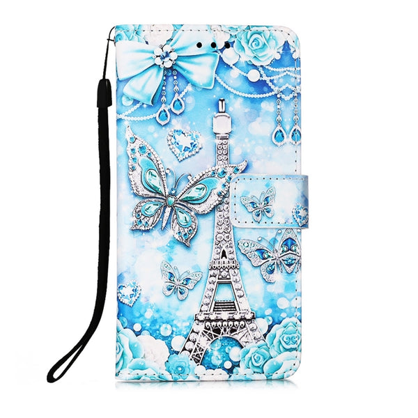 For Samsung Galaxy S23 Ultra 5G Colored Drawing Pattern Plain Weave Leather Phon...(Tower Butterfly)