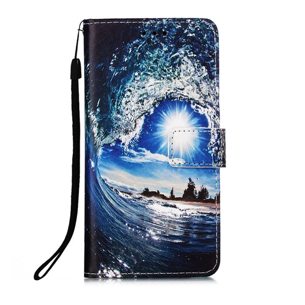 For Samsung Galaxy S23 Ultra 5G Colored Drawing Pattern Plain Weave Leather Phone ...(Waves And Sun)