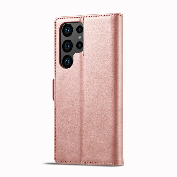 For Samsung Galaxy S23 Ultra 5G LC.IMEEKE Strong Magnetism Microfiber Leather Phone Case(Rose Gold)