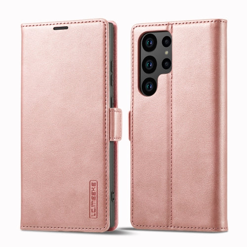For Samsung Galaxy S23 Ultra 5G LC.IMEEKE Strong Magnetism Microfiber Leather Phone Case(Rose Gold)
