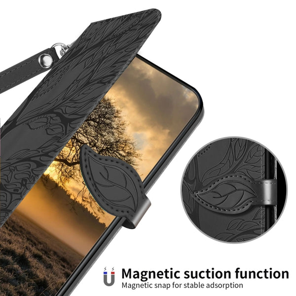 For Xiaomi 13 Life Tree Embossing Pattern Leather Phone Case(Black)