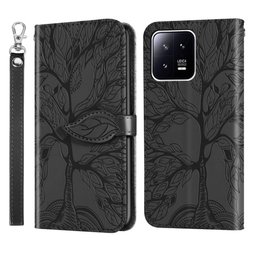 For Xiaomi 13 Life Tree Embossing Pattern Leather Phone Case(Black)