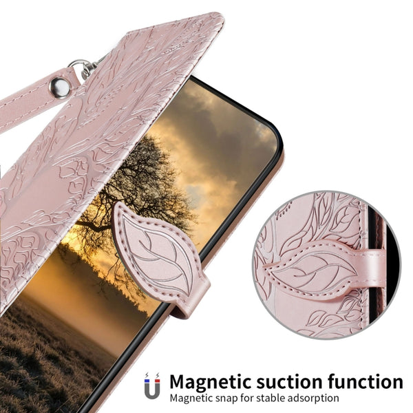 For Xiaomi 13 Life Tree Embossing Pattern Leather Phone Case(Rose Gold)