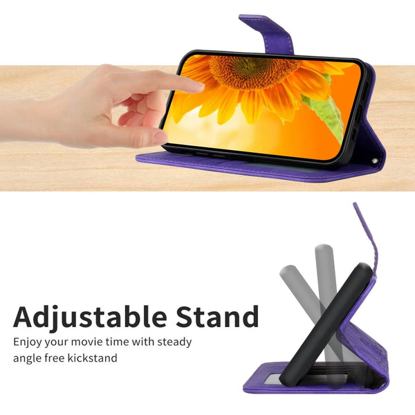 For Xiaomi 13 HT04 Skin Feel Sun Flower Embossed Flip Leather Phone Case with Lanyard(Dark Purple)