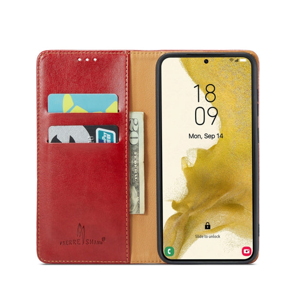 For Samsung Galaxy S23 5G Fierre Shann PU Genuine Leather Texture Leather Phone Case(Red)