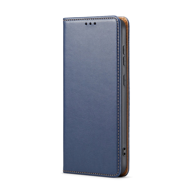 For Samsung Galaxy S23 5G Fierre Shann PU Genuine Leather Texture Leather Phone Case(Blue)