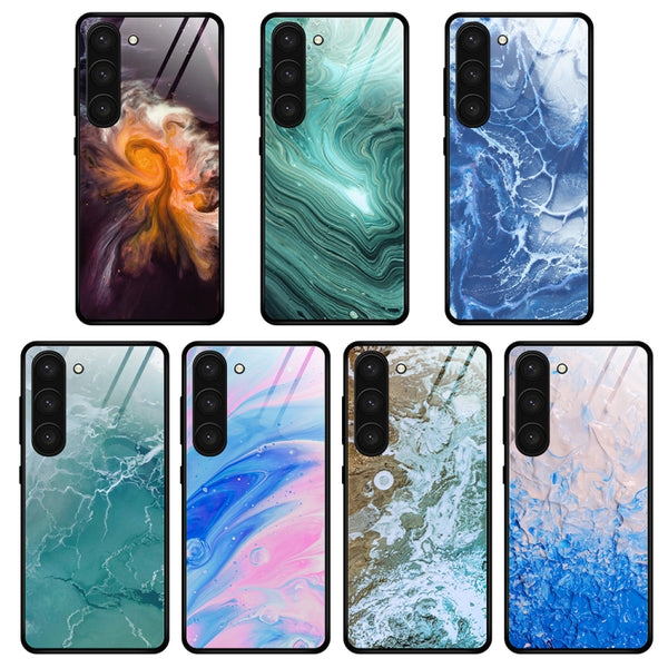 For Samsung Galaxy S23 5G Marble Pattern Glass Phone Case(Ocean Waves)