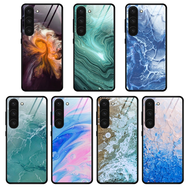For Samsung Galaxy S23 5G Marble Pattern Glass Phone Case(Water Waves)
