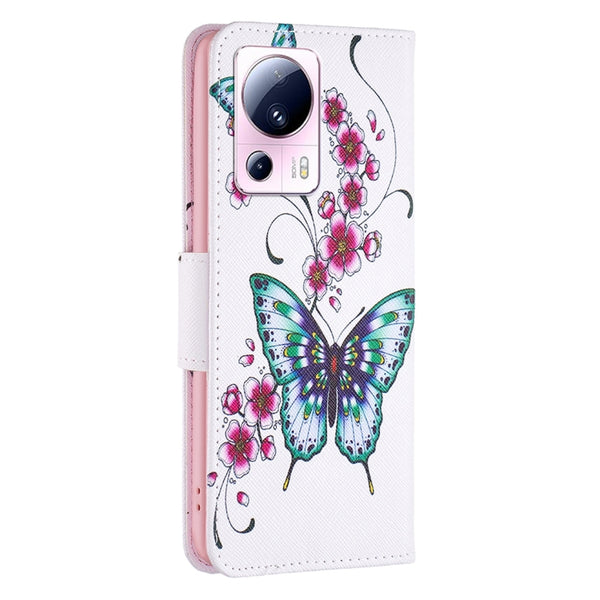 For Xiaomi 13 Lite Civi 2 Colored Drawing Leather Phone Case(Peach Blossom Butterfly)