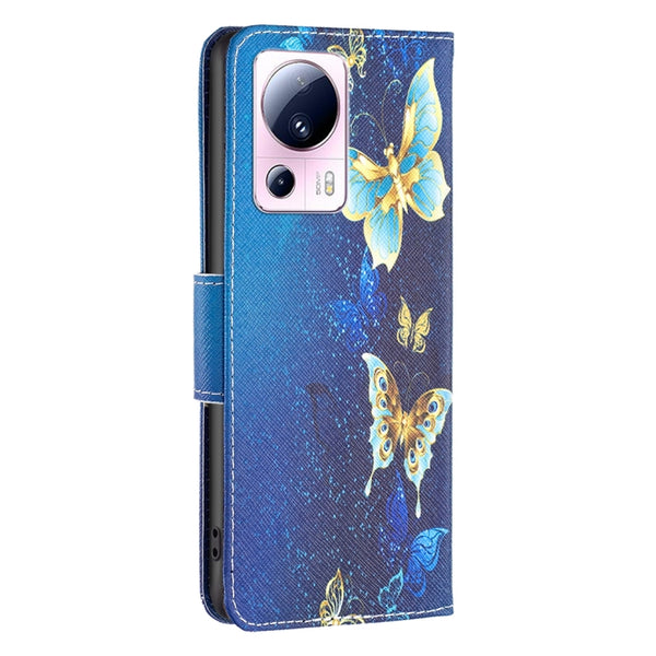 For Xiaomi 13 Lite Civi 2 Colored Drawing Leather Phone Case(Gold Butterfly)
