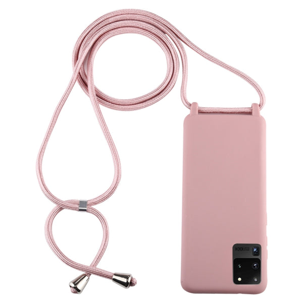 For Galaxy S20 Ultra Candy Color TPU Protective Case with Lanyard(Dark Pink)