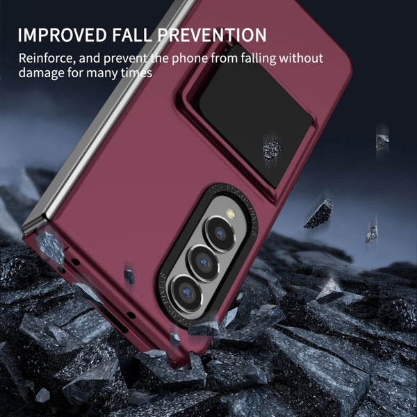 For Samsung Galaxy Z Fold4 5G Three-dimensional Folding Holder PC Phone Case(Wine Red)