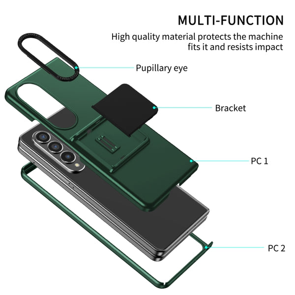 For Samsung Galaxy Z Fold4 5G Three-dimensional Folding Holder PC Phone Case(Green)