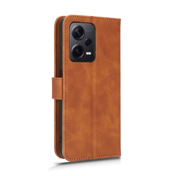For Xiaomi Redmi Note 12 Pro 5G Skin Feel Magnetic Flip Leather Phone Case(Brown)