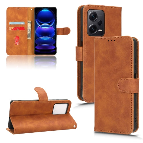 For Xiaomi Redmi Note 12 Pro 5G Skin Feel Magnetic Flip Leather Phone Case(Brown)