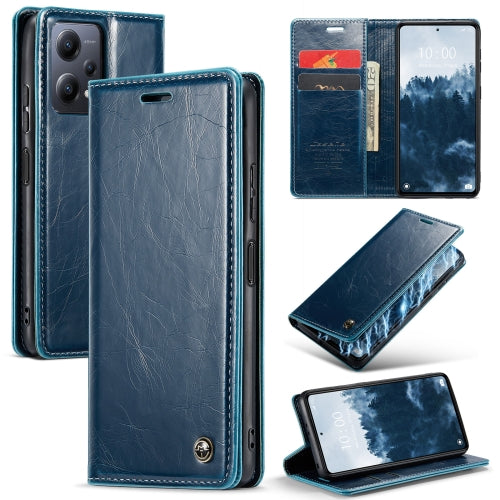 For Xiaomi Redmi Note 12 5G Poco X5 CaseMe 003 Crazy Horse Texture Leather Phone Case(Blue)