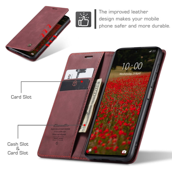 For Xiaomi Redmi Note 12 Pro 5G Poco X5 Pro CaseMe 013 Multifunctional Horizontal Flip ...(Wine Red)