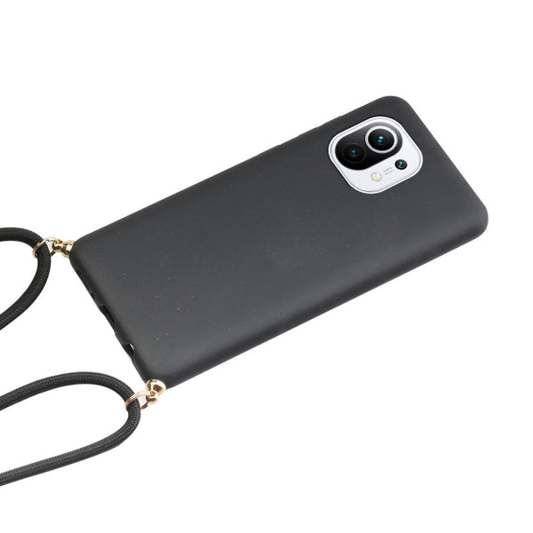 For Xiaomi Mi 11 Lite Wheat Straw Material TPU Phone Case with Lanyard(Black)