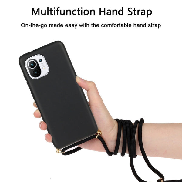 For Xiaomi Mi 11 Lite Wheat Straw Material TPU Phone Case with Lanyard(Black)