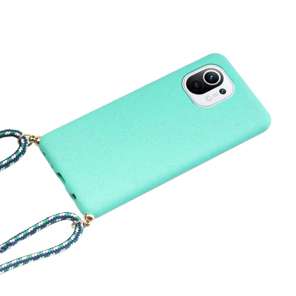 For Xiaomi Mi 11 Lite Wheat Straw Material TPU Phone Case with Lanyard(Green)