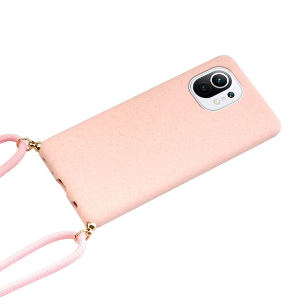 For Xiaomi Mi 11 Lite Wheat Straw Material TPU Phone Case with Lanyard(Pink)