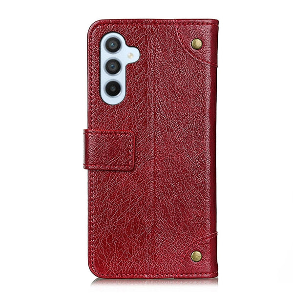 For Samsung Galaxy M14 Copper Buckle Nappa Texture Horizontal Flip Leather Phone Case(Wine Red)