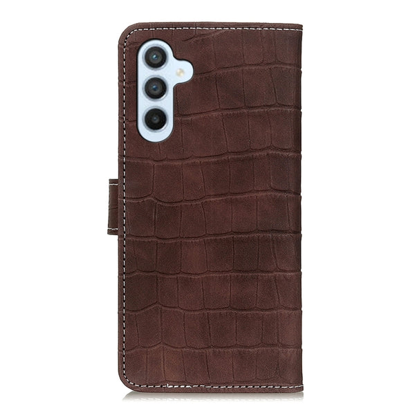 For Samsung Galaxy M14 Magnetic Crocodile Texture Horizontal Flip Leather Phone Case(Brown)